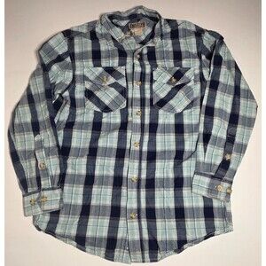 Duluth Trading Co Shirt Mens Small Blue Plaid 100% Cotton Long Sleeve Button Up